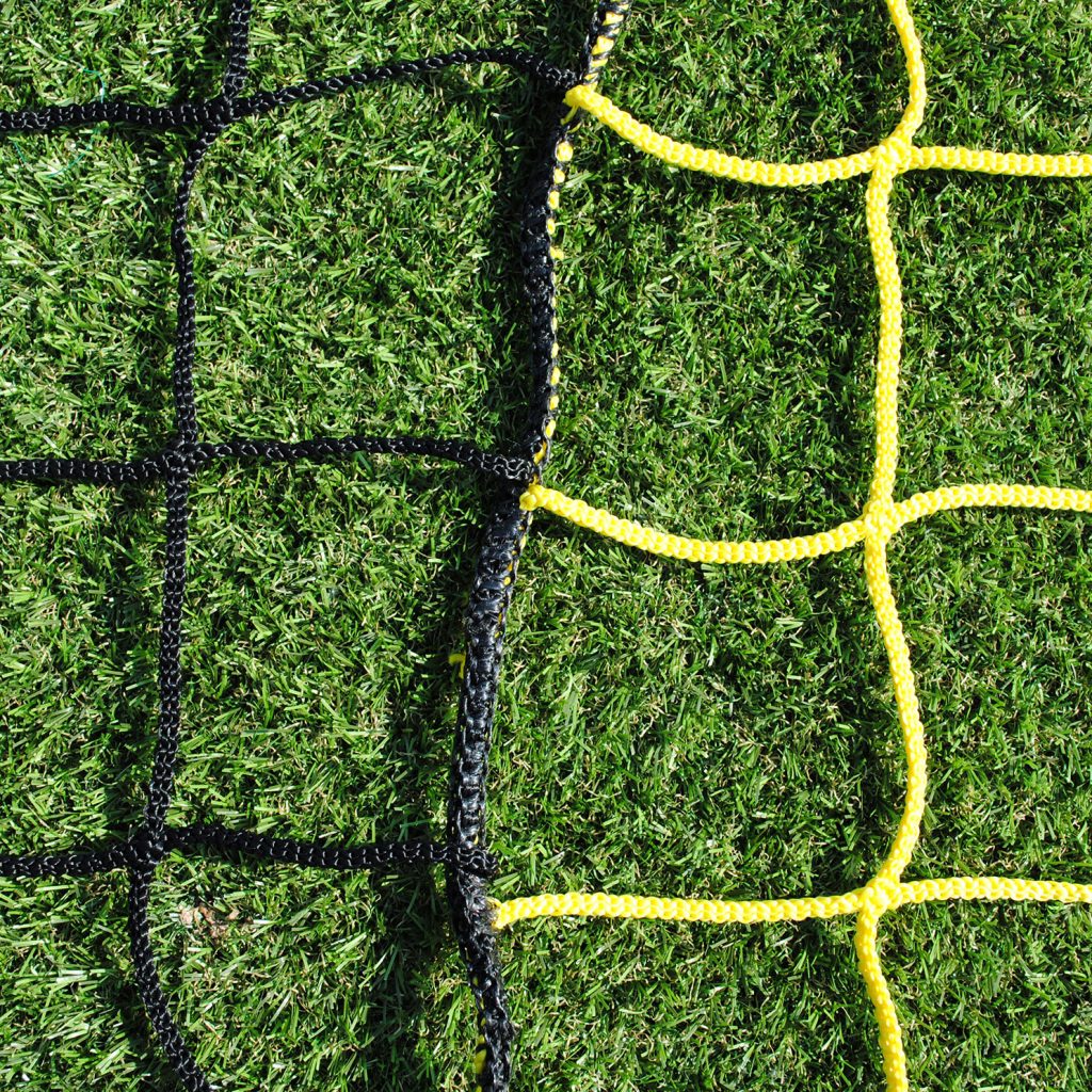 Two Colour Vertical Striped Box Nets for 11-A-Side Senior Football Goals