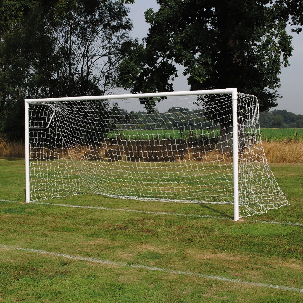 Extra Heavy Duty 76mm 16x7 Football Goal Package: 9v9 Socketed Steel
